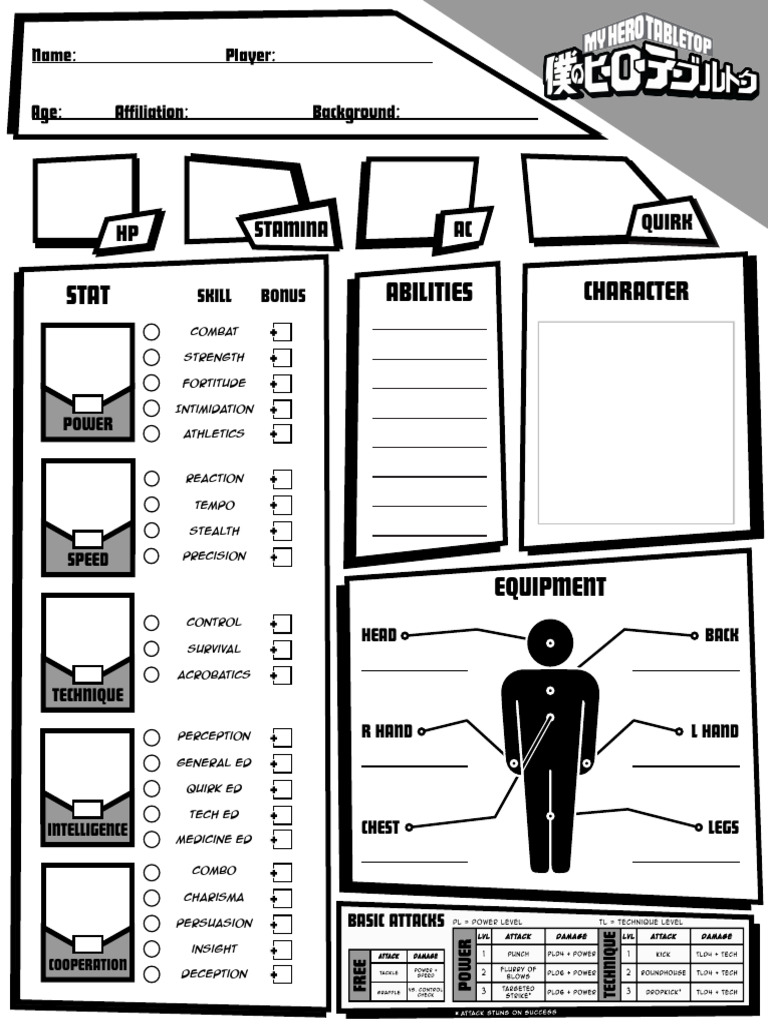 MHA Character Stats Template | PDF