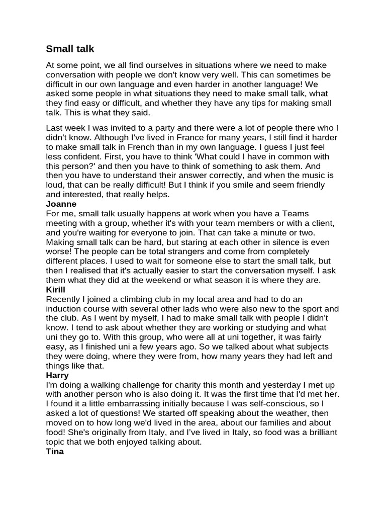 Small Talk Pdf Human Communication