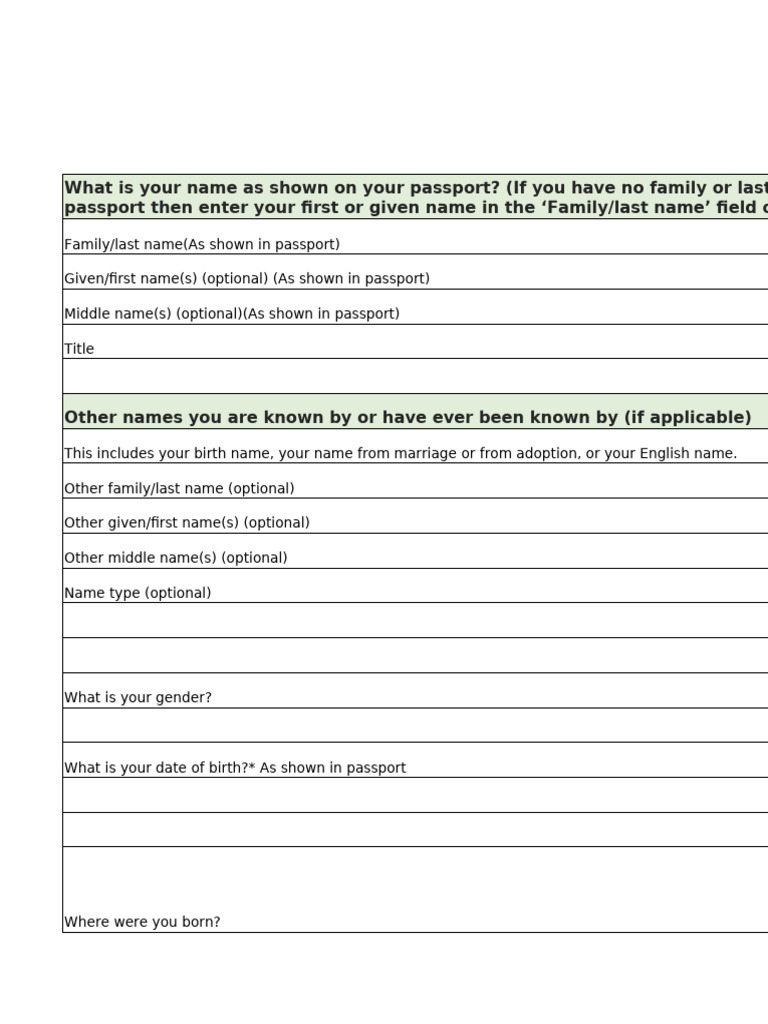 Visa Application Questionnaire | PDF | Passport | Travel Visa