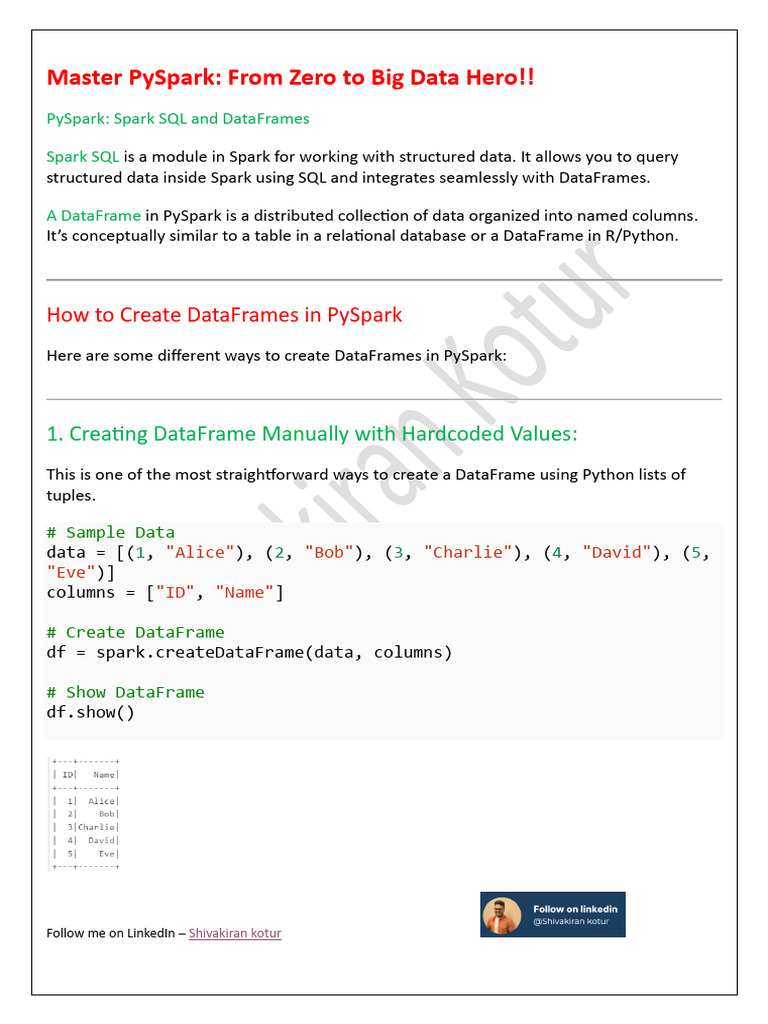 Mastering DataFrames in PySpark | PDF | Comma Separated Values | Apache ...