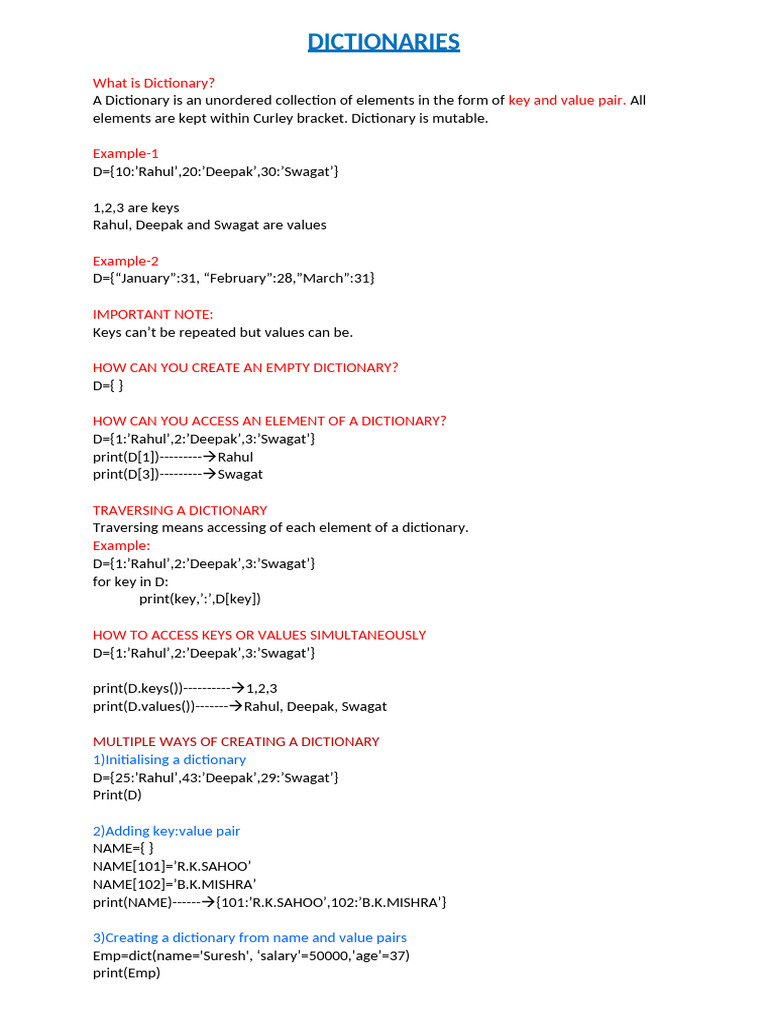 5.DICTIONARIES | PDF | Computer Engineering | Computer Science