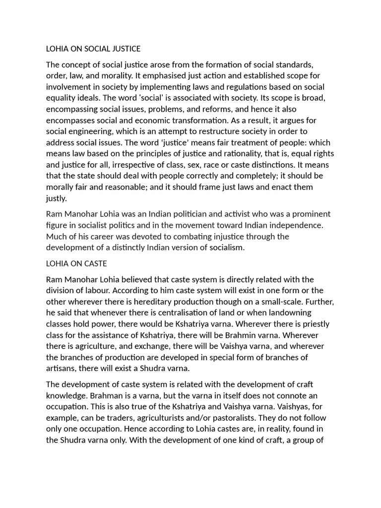 Lohia's Vision for Social Justice | PDF | Caste | Social Justice