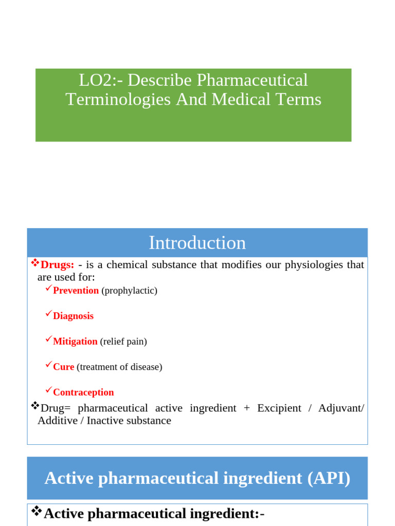 Dscribing Pharmaceutical Terminologies, Introduction | PDF ...
