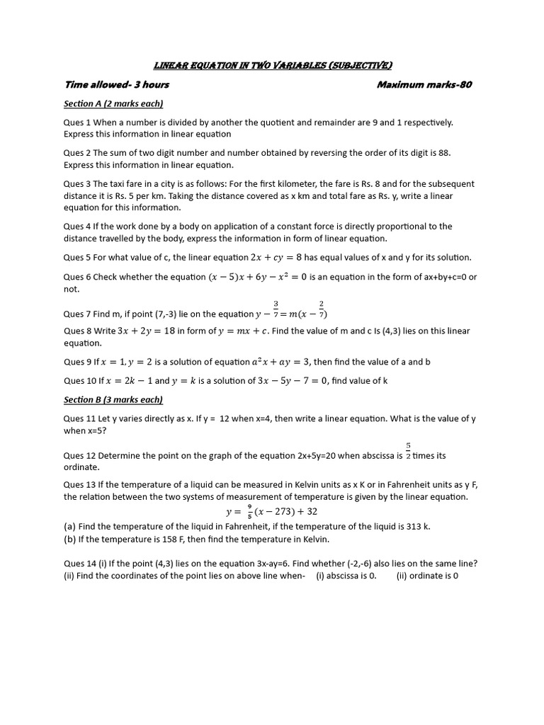 Linear equation in two variables modified pdf temperature equations