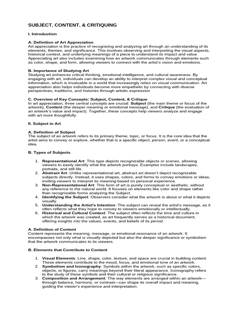 Understanding Art: Subject, Content, Critique | PDF | Composition ...
