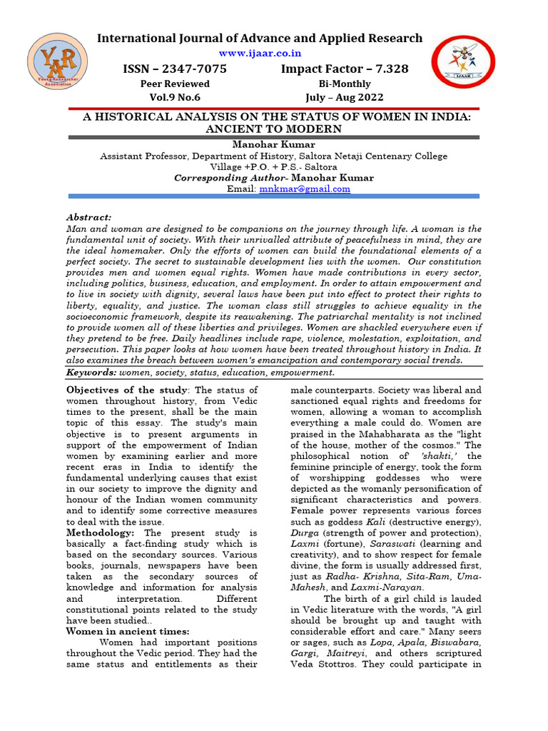 Historical Status of Women in India | PDF | Women's Rights ...