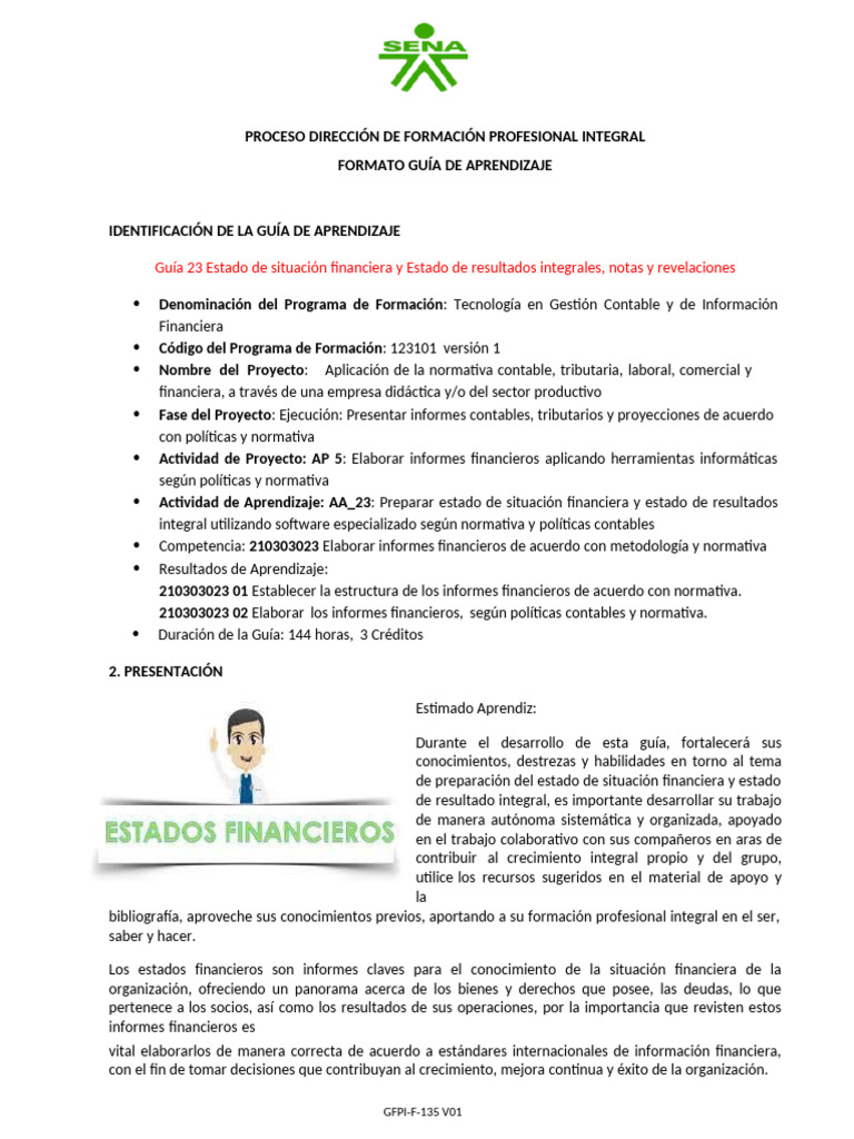 Guía 23 Estados Financieros-1 | PDF | Contabilidad | Estado financiero