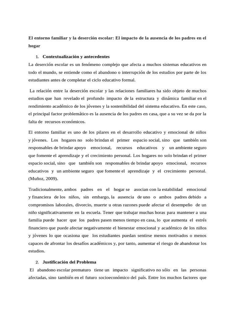 Impacto de la Ausencia Parental en la Deserción Escolar | PDF ...