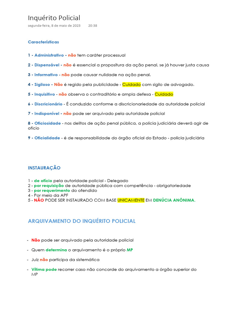 Inquérito Policial: Características e Procedimentos | PDF | Polícia ...
