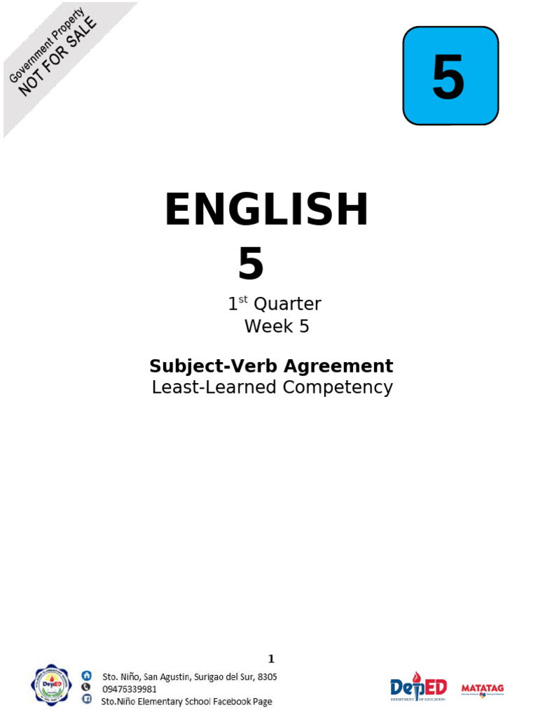 Contextualized SLM English 5 First Quarter Subject Verb Agreement | PDF ...