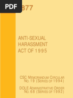 Download Republic Act 7877 - Anti-Sexual Harassment Act of 1995 Civil Service Commission Memorandum Circular No 19 Series of 1994 Department of Labor  Employment Administrative Order No 68 Series of 1992 by simgco SN80064503 doc pdf