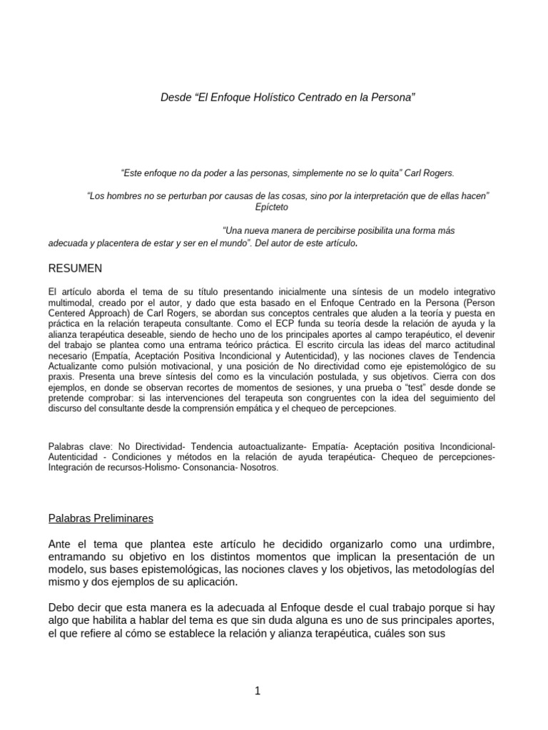 Enfoque Centrado en La Persona | PDF | Empatía | Experiencia