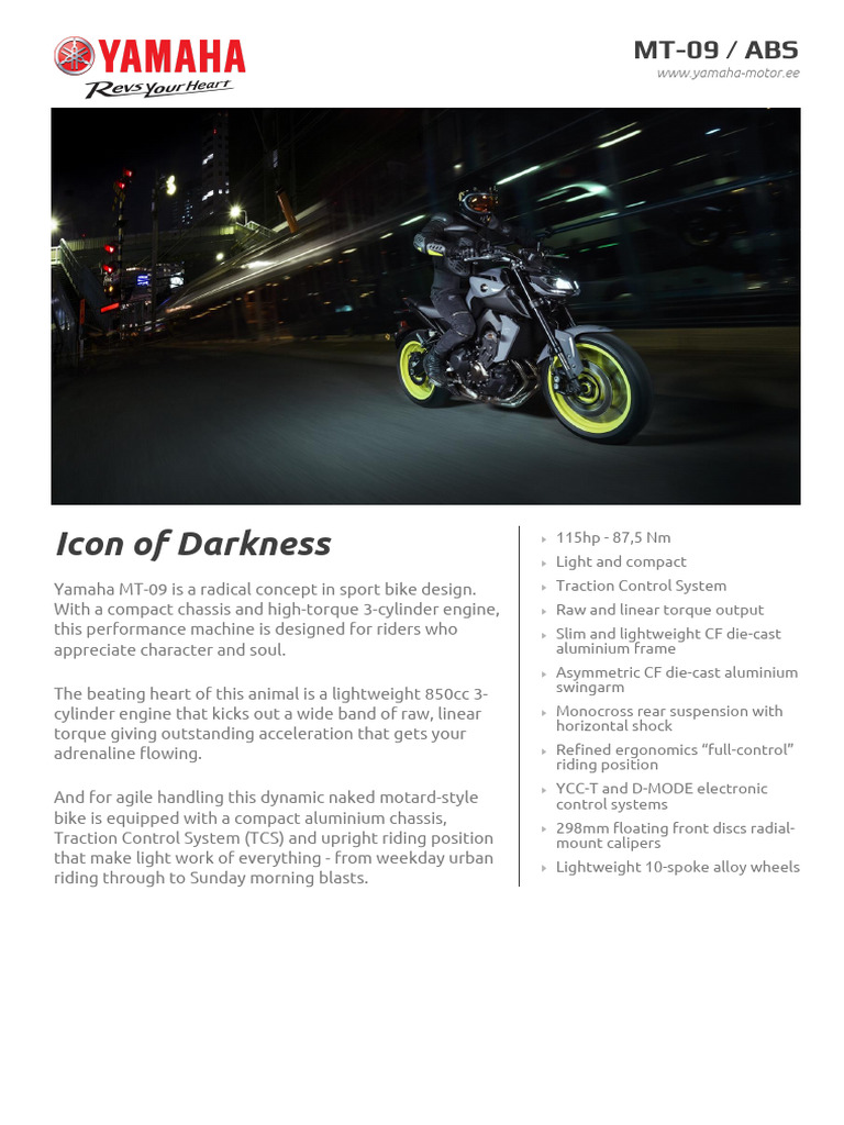 2017 Yamaha MT-09 Specifications | PDF | Anti Lock Braking System