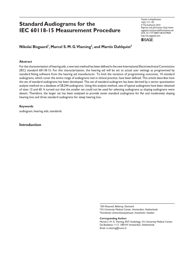 Standard Audiograms for Hearing Aids | PDF | Hearing Aid | Health Sciences