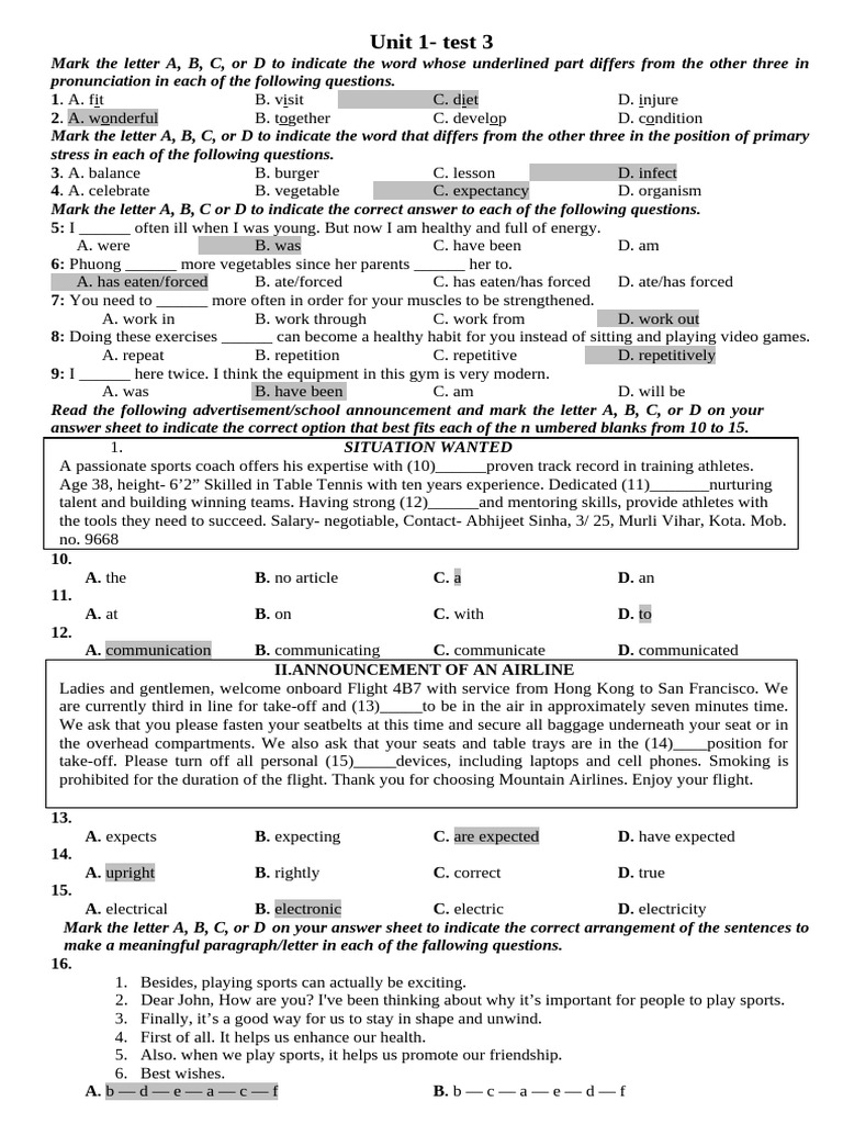 Unit 1 - Test 3 Form 2025.doc-Docs - Google | PDF | Sleep | Stress ...