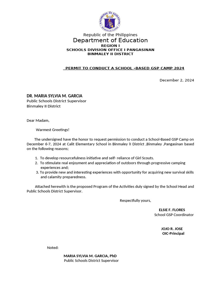 School-Based GSP Camp 2024 Proposal | PDF