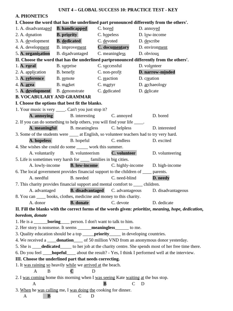 UNIT 4 - GS 10 - PRACTICE TEST - KEY | PDF | Nelson Mandela