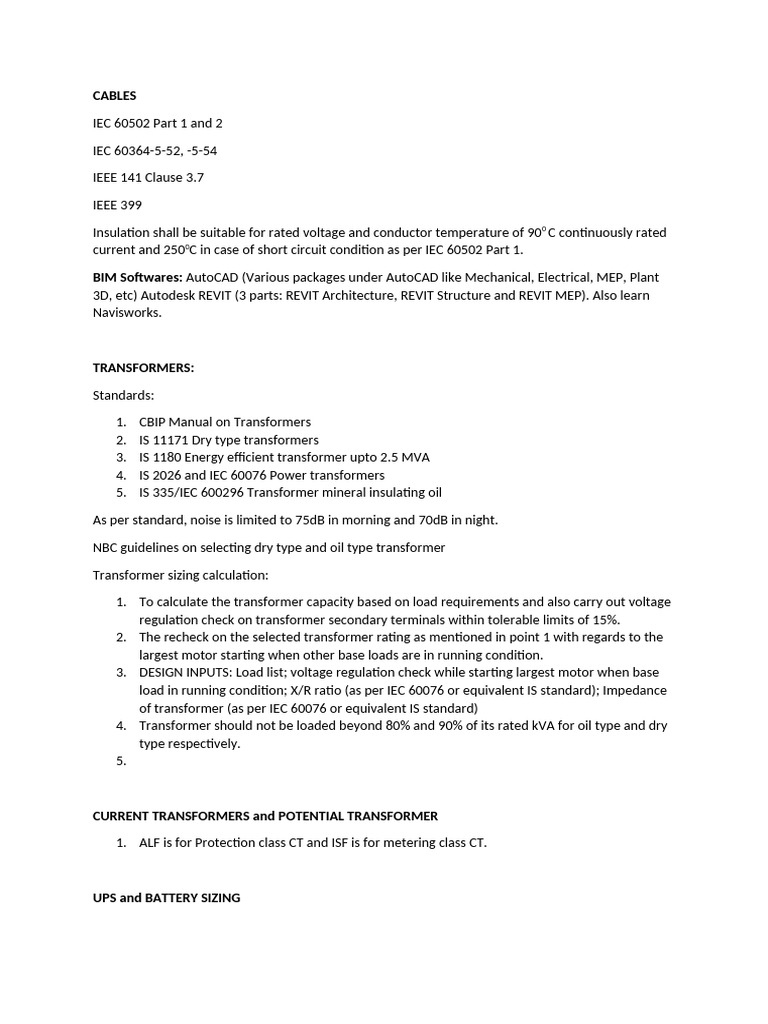 IEC Standards for Cables and Transformers | PDF