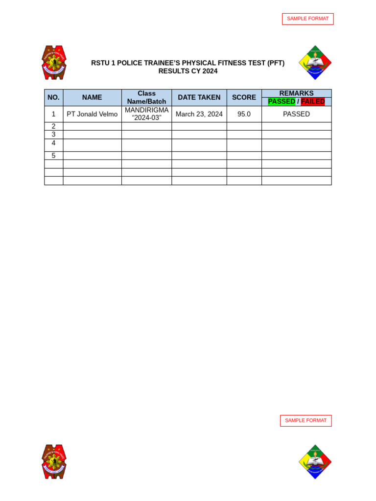 PFT and BMI Format | PDF