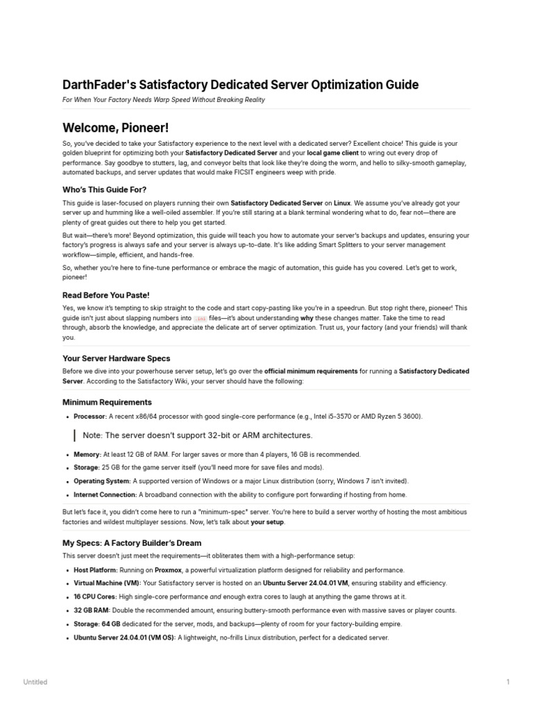 Darthfaders satisfactory dedicated server optimization guide pdf