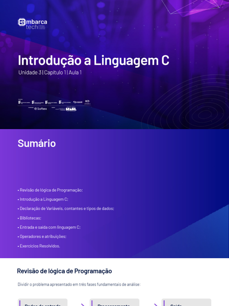 02.37M2 - U3C1O1S - Slide | PDF | C (linguagem de programação) | Algoritmos
