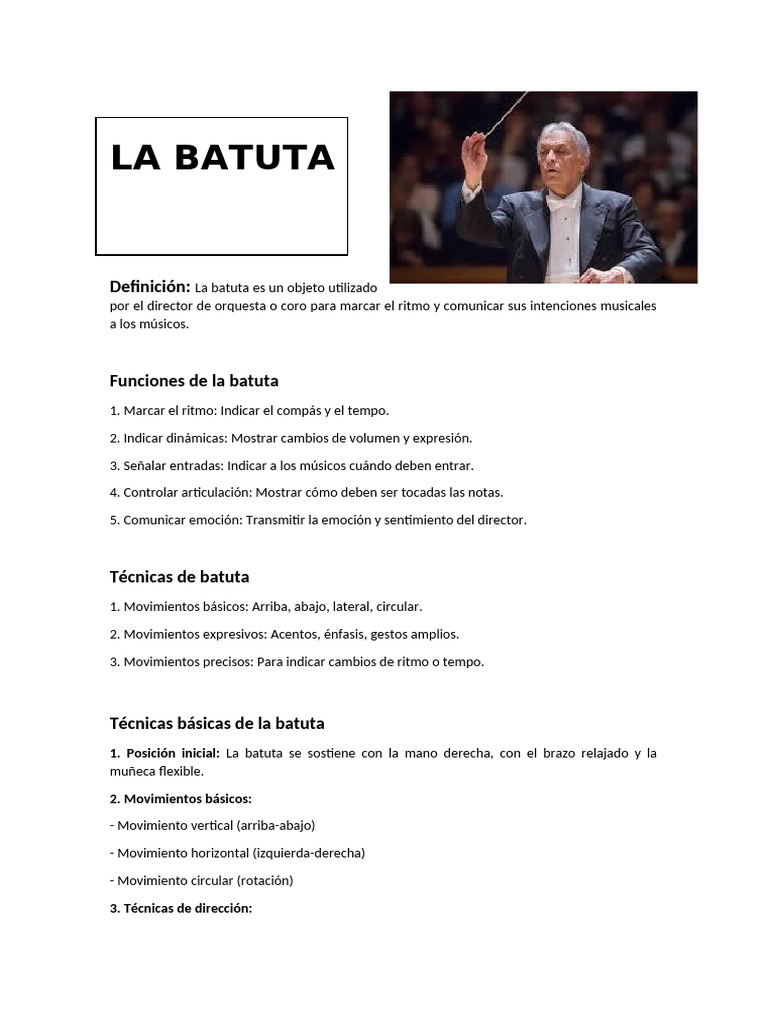 Funciones y técnicas de la batuta musical | PDF