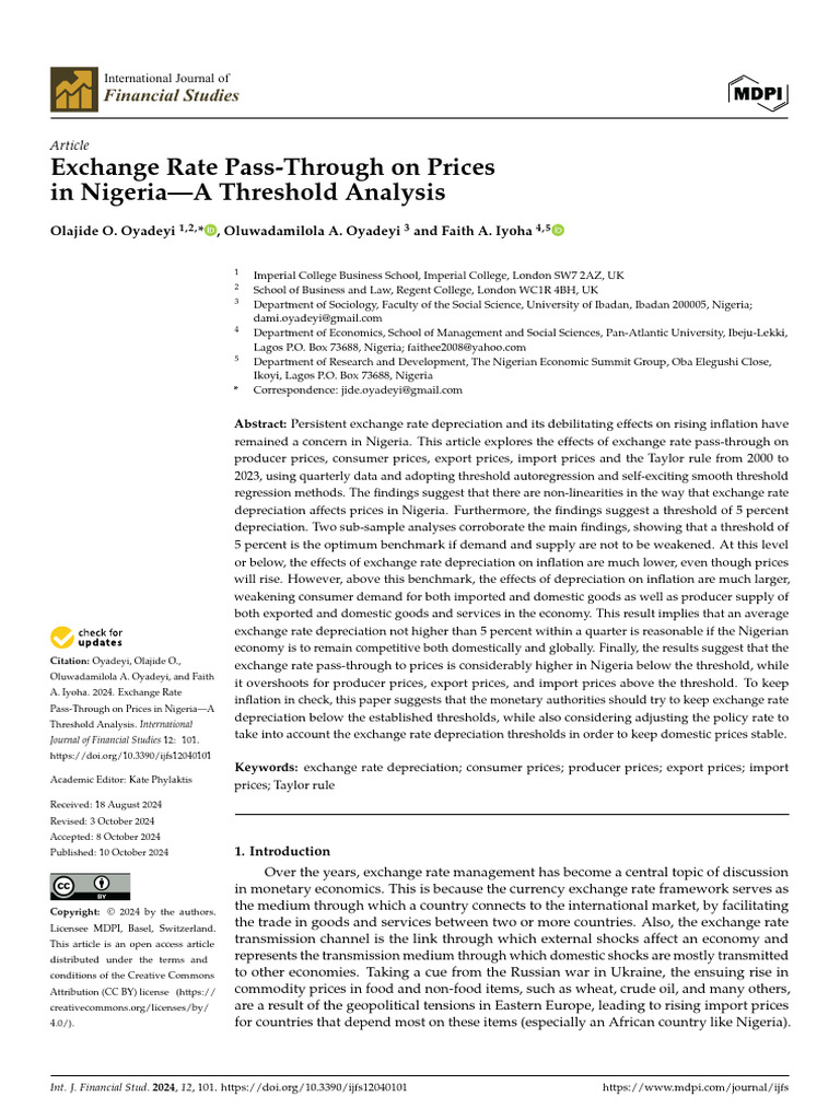 EXCHANGE RATE VS INFLATION CORRELATION NIGERIA CASE STUDY OCTOBER