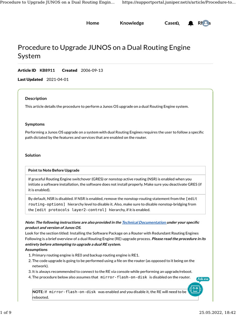 JUNOS Upgrade Procedure for Dual REs | PDF | Booting | Backup