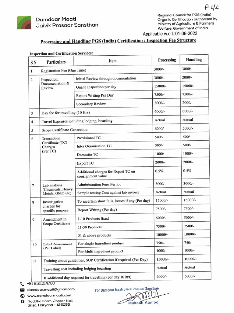 Processing & Handling Fee Structure-01 | PDF