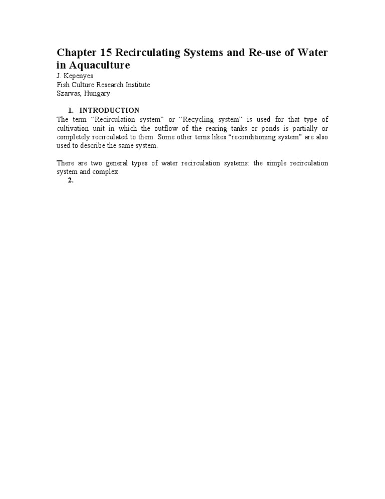 Chapter 15 Recirculating Systems and Re | PDF
