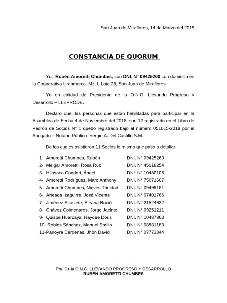 Constancia de Quorum | PDF