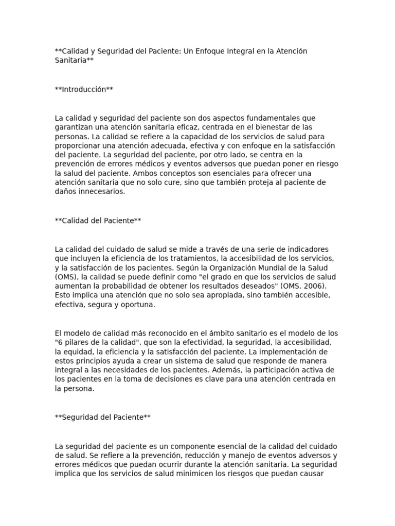 Calidad y Seguridad en Atención Sanitaria | PDF | Seguridad del ...