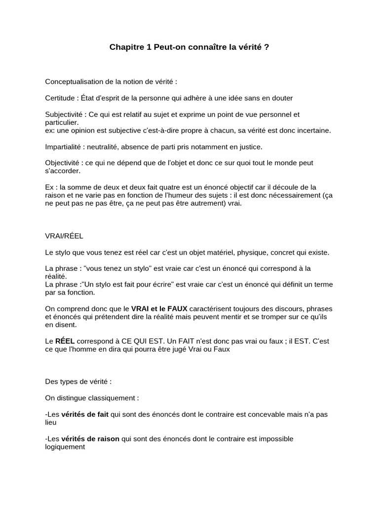 Vérités : Objectivité et Subjectivité | PDF | Vérité | Raison