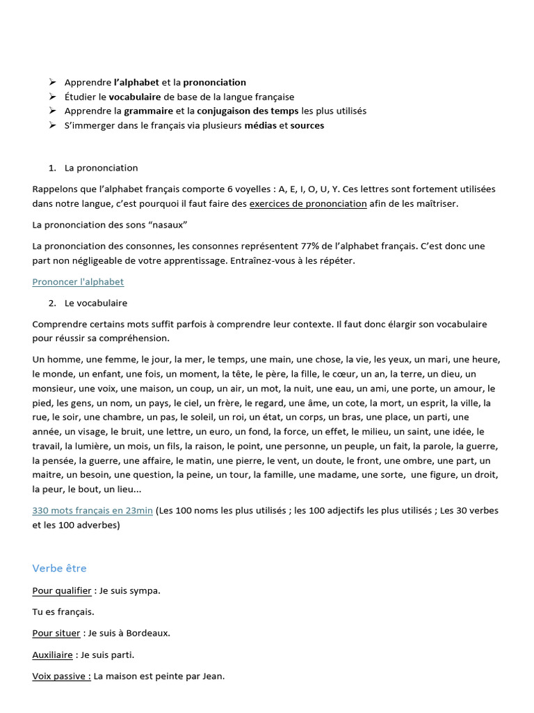 Guide complet pour apprendre le français | PDF | Langue française ...