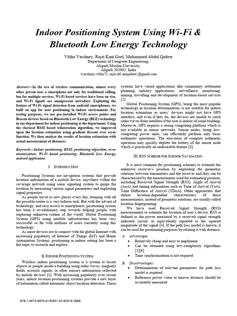 Indoor Positioning System Using Wi-Fi & Bluetooth Low Energy Technology ...