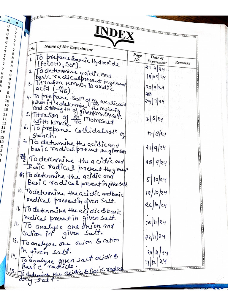 Chemistry Lab Manaul Index | PDF