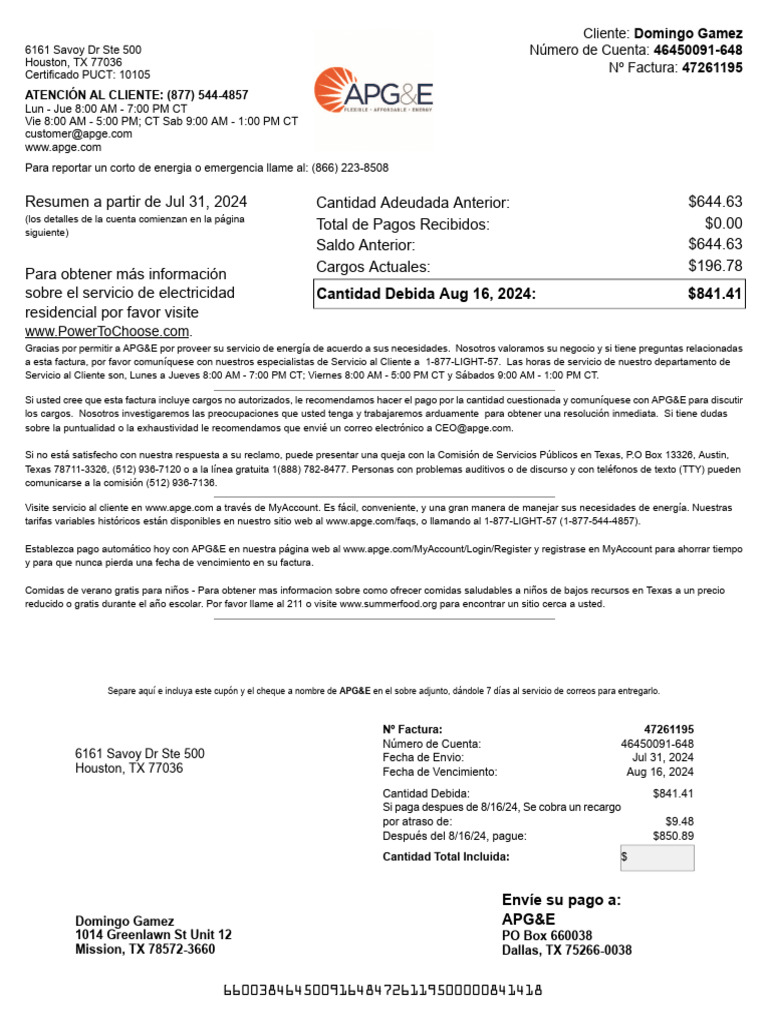 Electric Bill From APG&E | PDF
