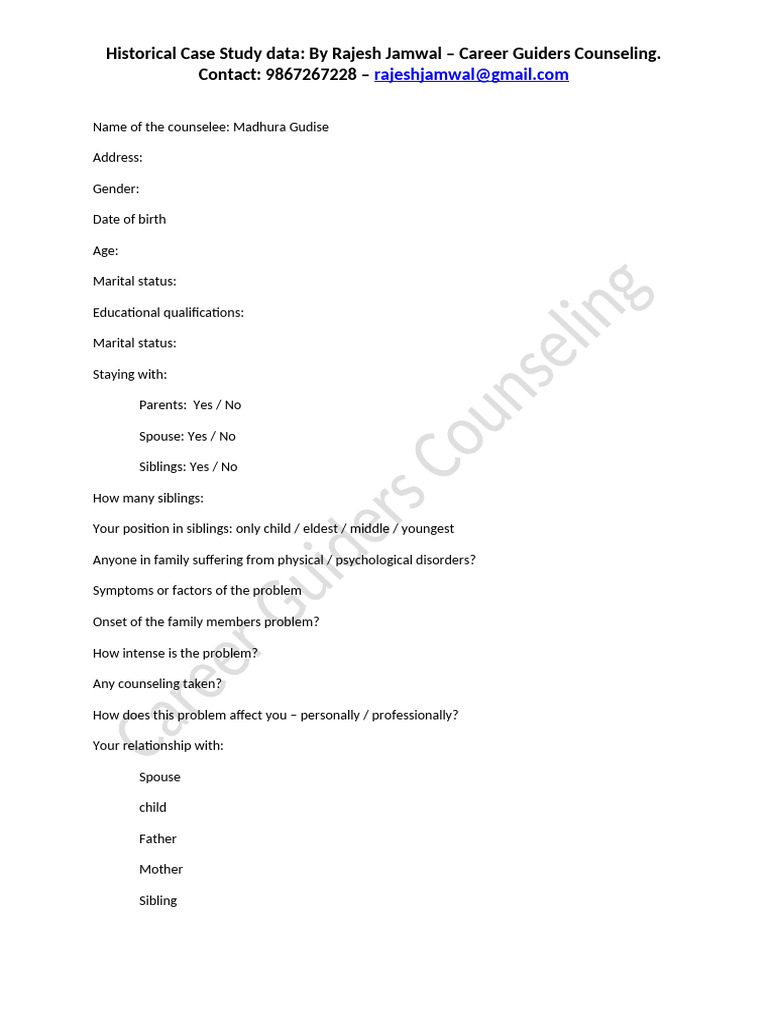DMIT Case Study template | PDF | Sibling | Psychology