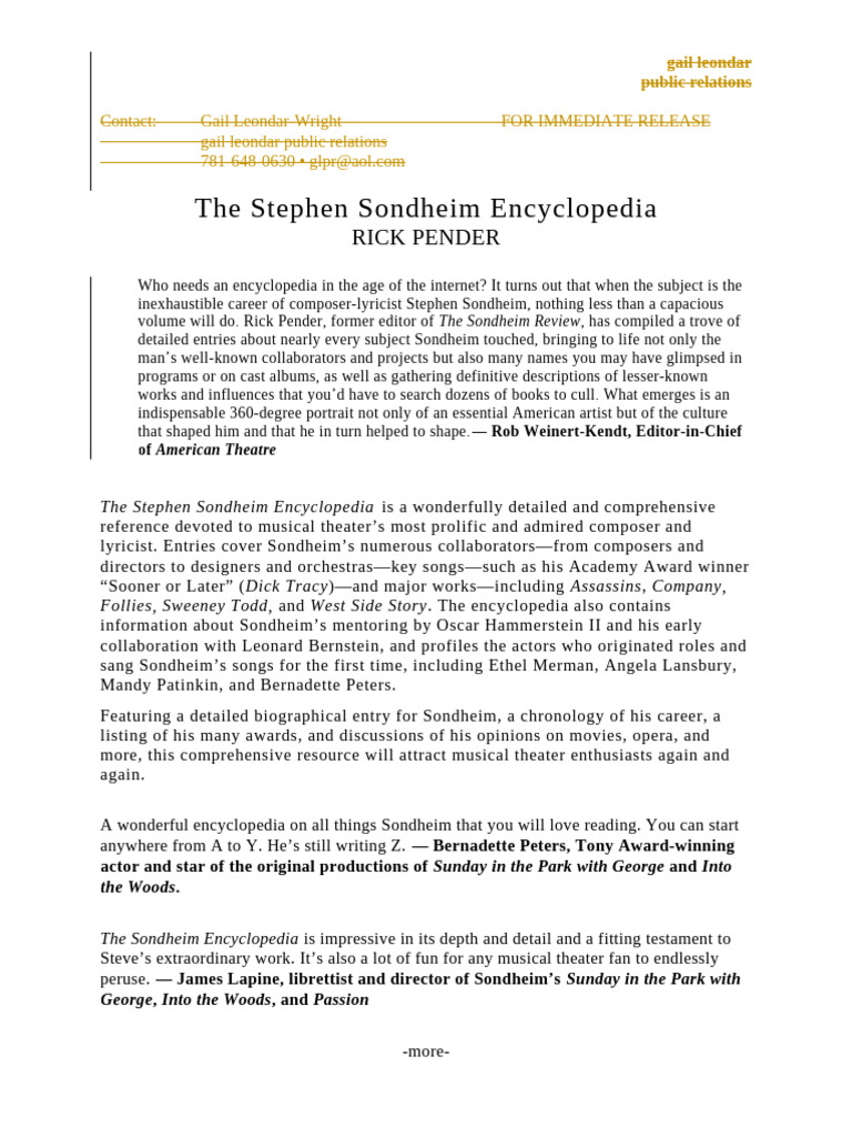Sondheim Encyclopedia for Fans | PDF | Musical Theatre | Performing Arts
