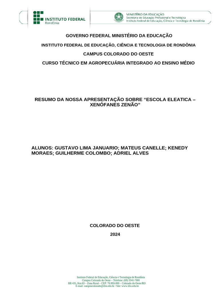 Escola Eleática: Filosofia de Parmênides e Zenão | PDF