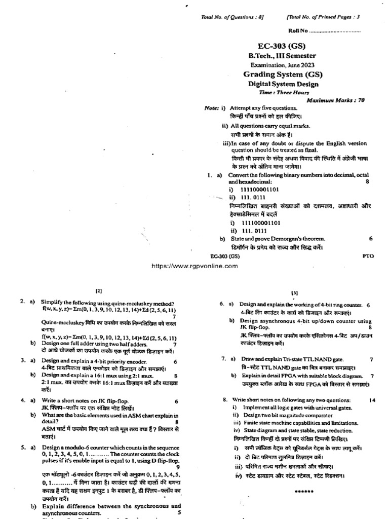 Ec 303 Digital System Design Jun 2023 | PDF