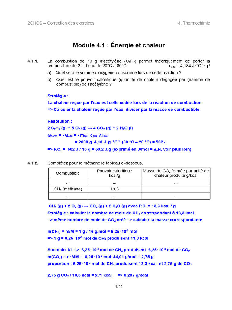 Thermochimie : Calculs de chaleur et réactions | PDF | Calorie | Méthane