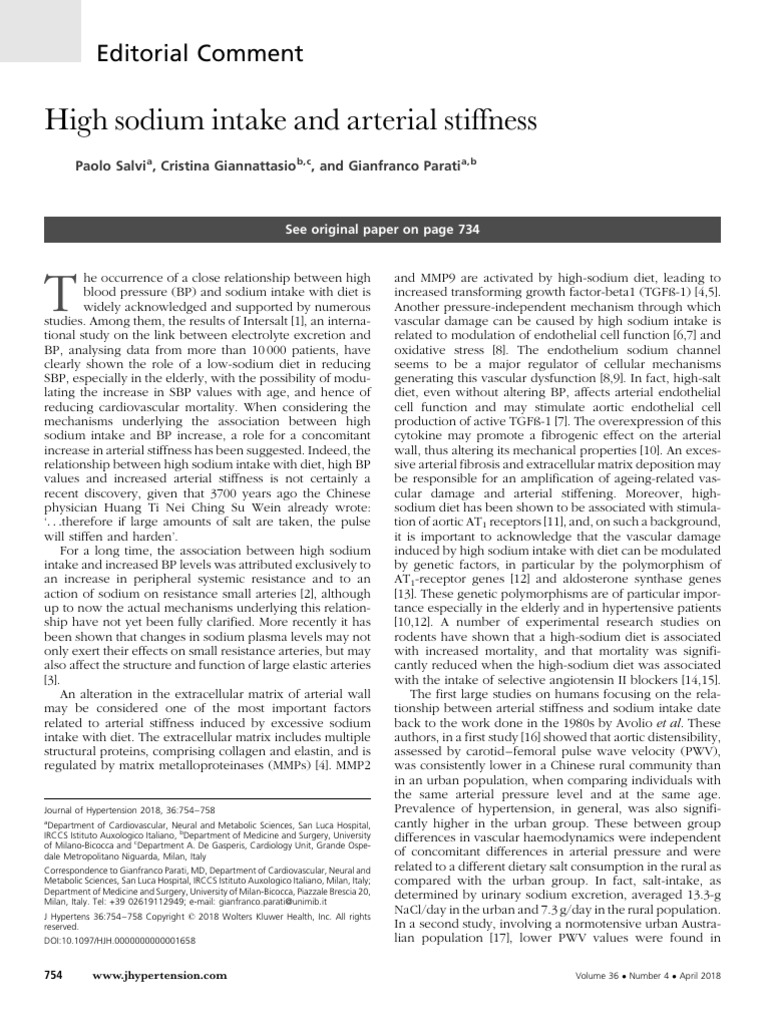 High Sodium Intake and Arterial Stiffness.6 | PDF | Blood Pressure ...