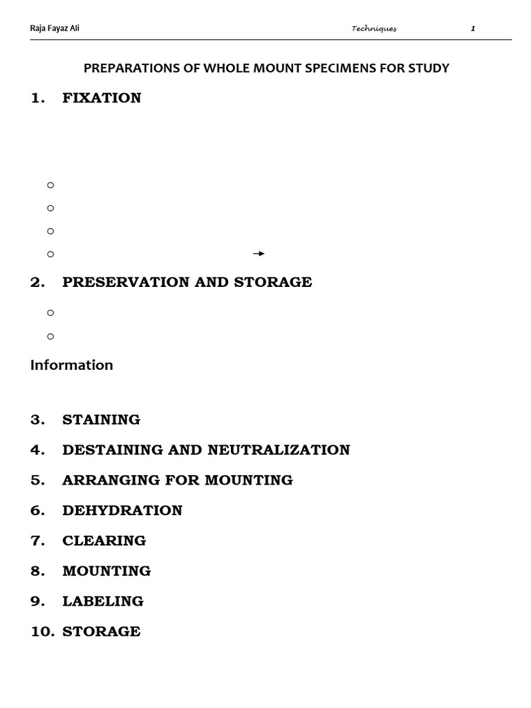 Whole Mount Techniques for Parasites | PDF | Fixation (Histology ...
