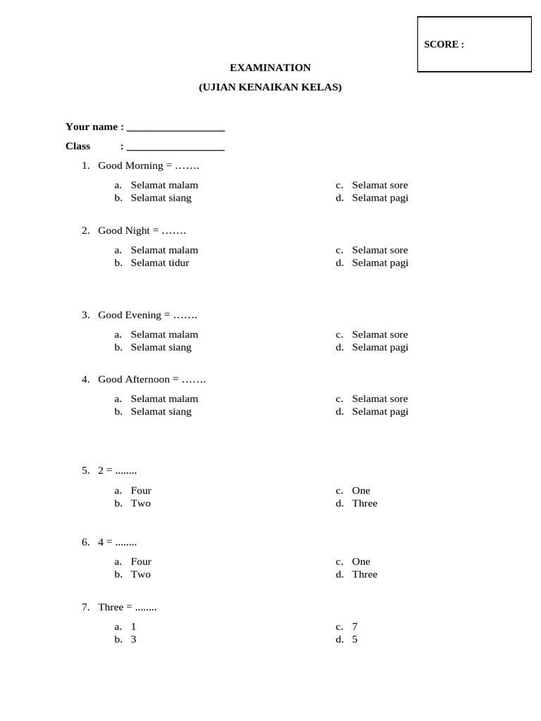 PAS Kelas 1 SD | PDF | Pencil | Writing Implements
