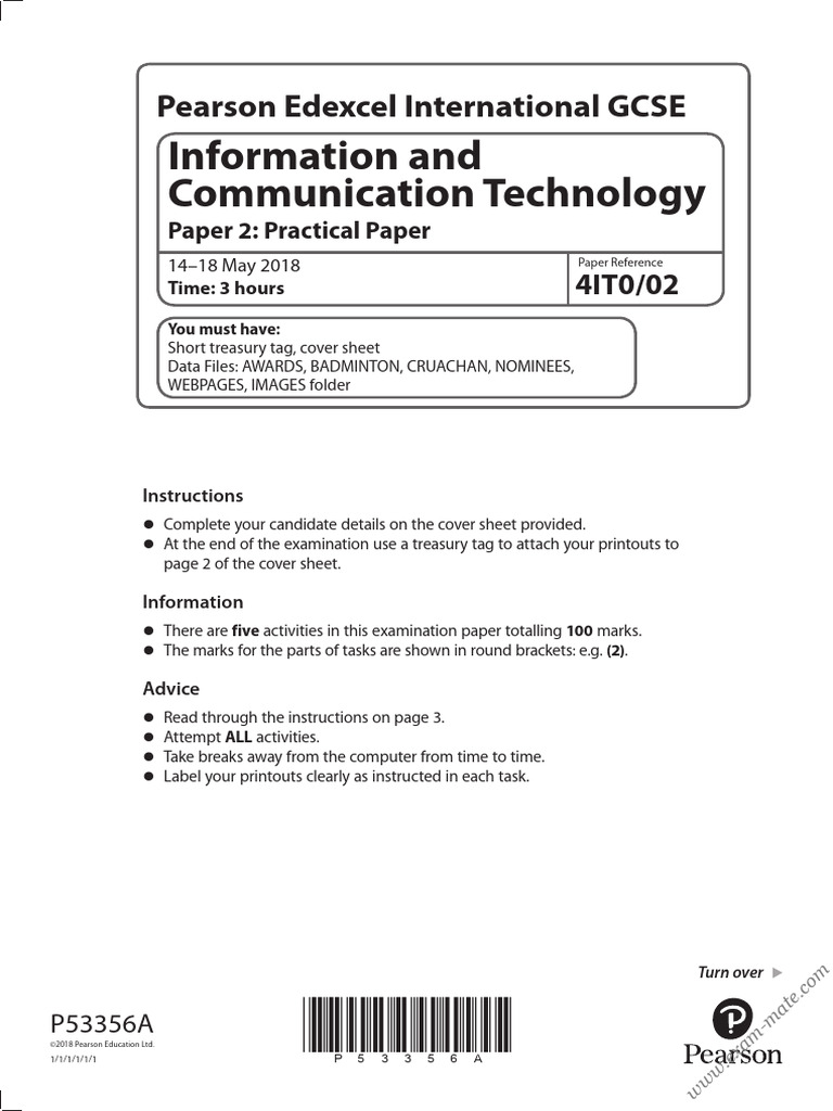 Edexcel IGCSE ICT Practical Exam Guide | PDF | Spreadsheet | Worksheet