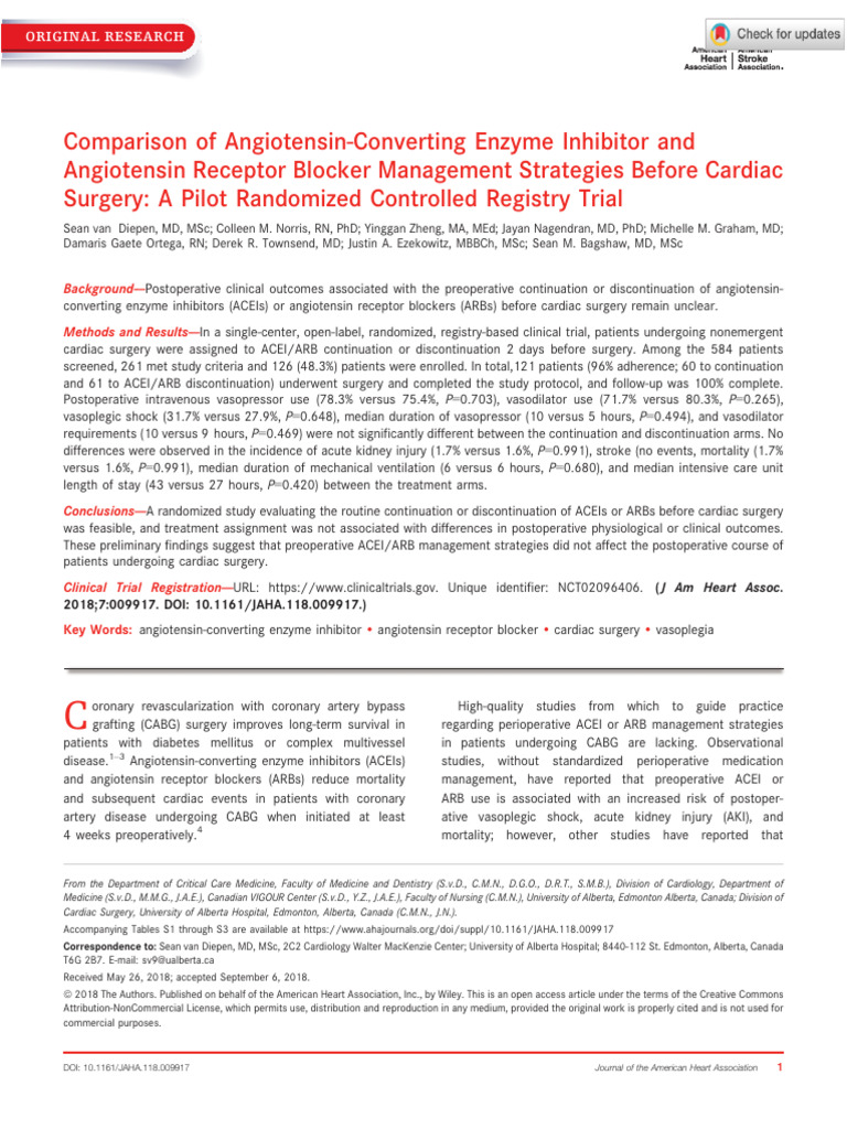 Van Diepen Et Al 2018 Comparison of Angiotensin Converting Enzyme ...