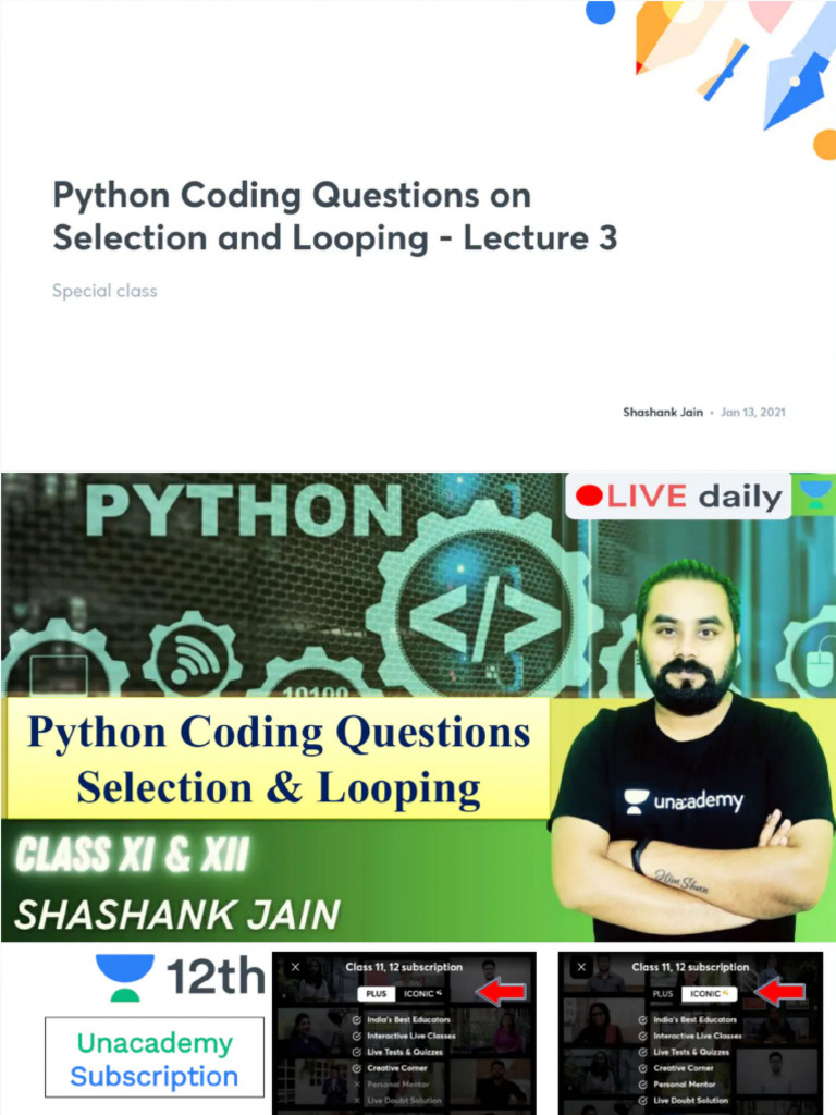 Python Coding Questions on Selection and Looping Lecture 3 No Anno | PDF