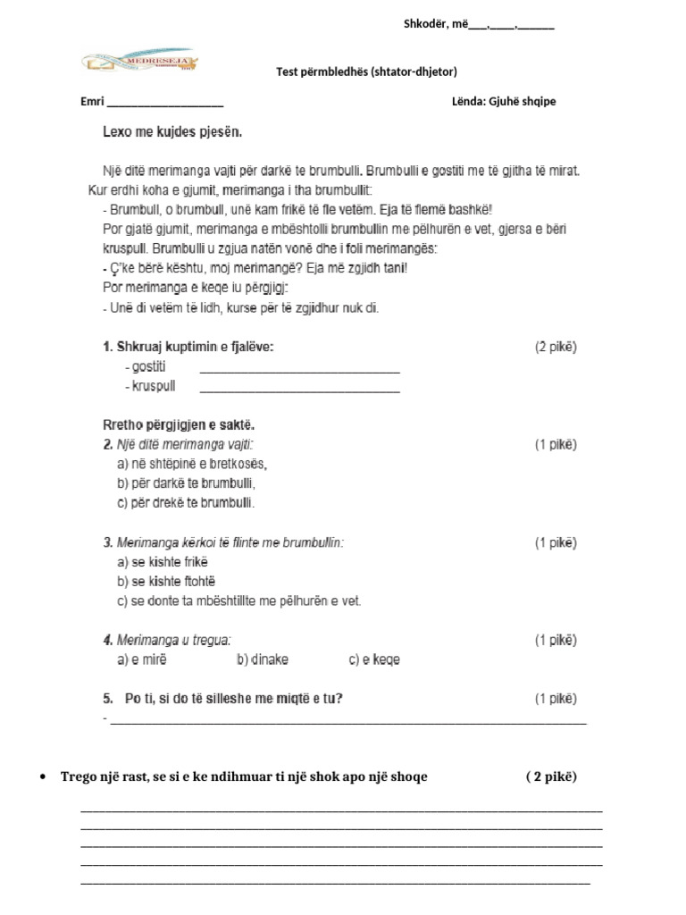 Test Kap I II Gjuhe | PDF