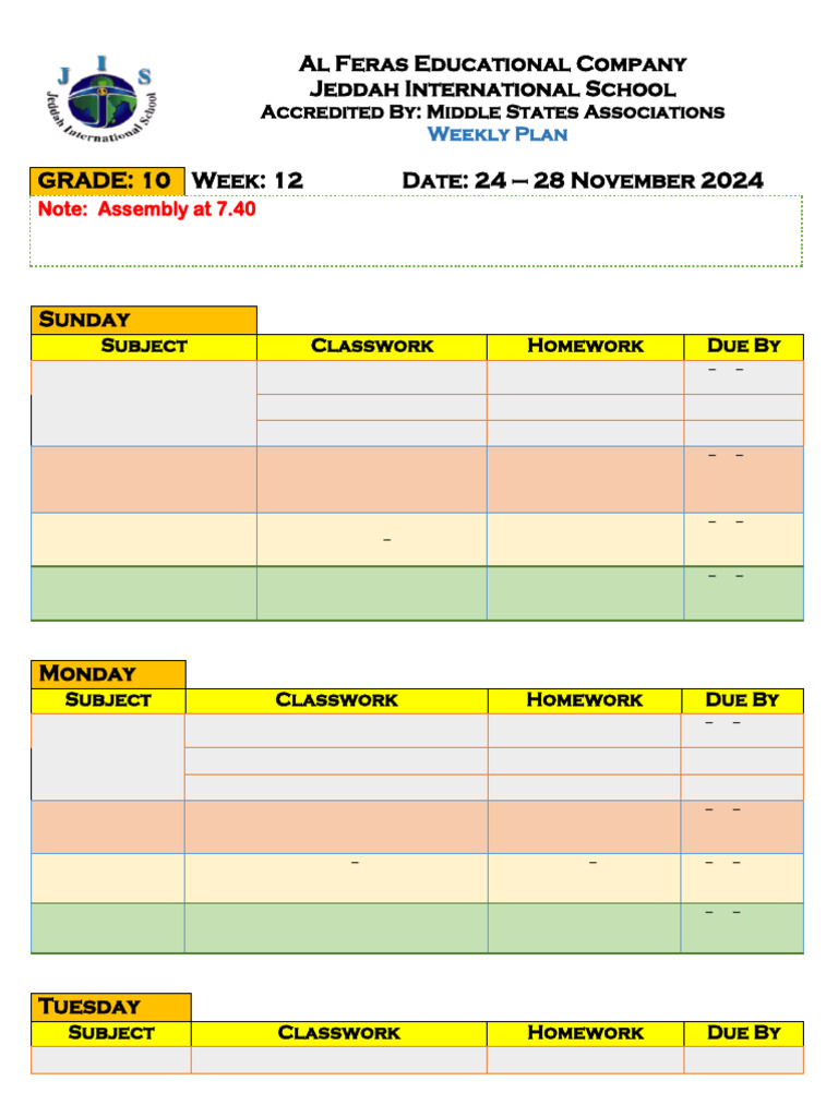 Grade 10 Weekly Plan: Nov 24-28, 2024 | PDF
